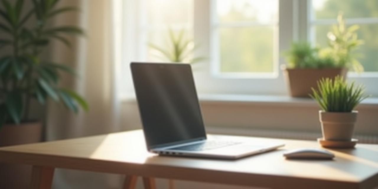 A serene home office with high-end technology, representing a secure digital environment